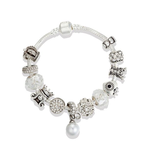 Glamour Princess Crown Perlen Armband Silber verlegtes Originalbox Set für Pandora Hochqualität