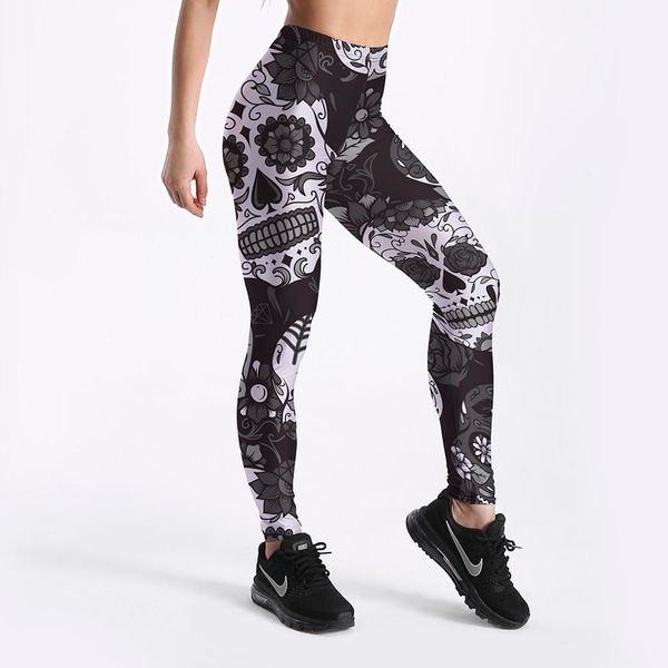 

sell skull leggings women's skull&flower black leggings digital print trousers 7 color skull woman stretch pants plus size