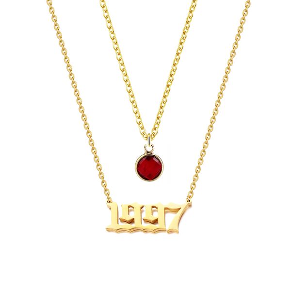 

gold birth year number necklace with unique birthstone charms choker necklaces for women stainless steel pendants birthday gift, Silver