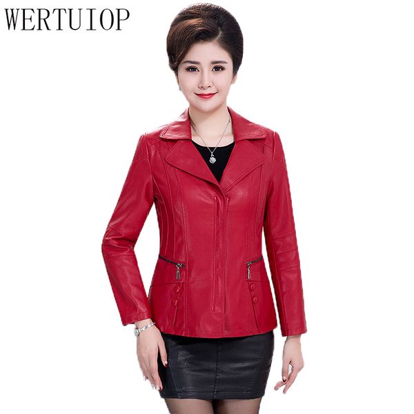 

wertuiop spring new fashion leather jacket women's large size l-5xl short slim women clothing jacket female coat outerwear red, Black