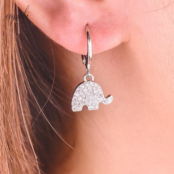 

cute 925 silver baby elephant earrings cubic zirconia animal dangly woman fashion hanging earrings women's gift party jewelry
