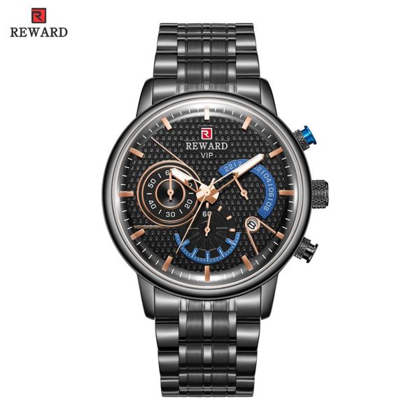 

reward brand men watch luminous complete calendar waterproof watches quartz wristwatches stainless steel clock men montre homme, Slivery;brown