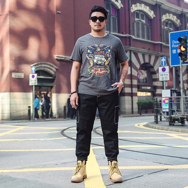 

2019 men multi pockets cotton straight black jeans spring male denim harem pants men jeans plus size s-6xl, Blue