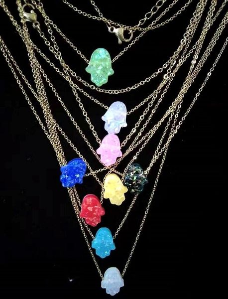 

10pcs lot hand hamsa pendant necklace womens gold color jewelry clavicle link chains, Golden;silver