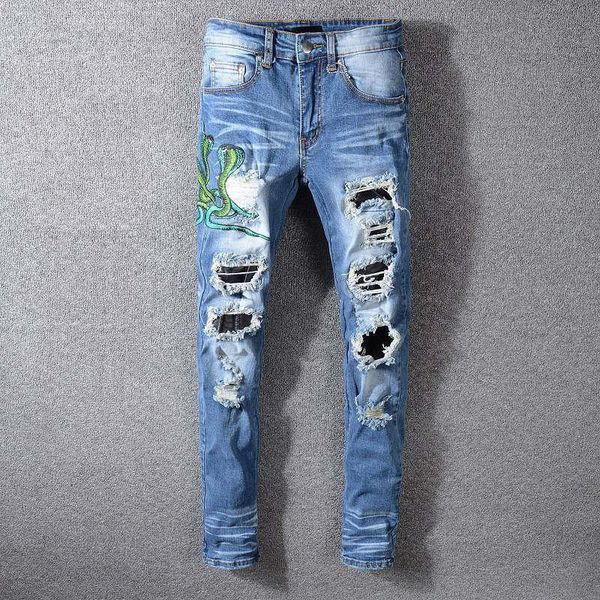 

mens designer jeans mens zipper jeans ripped denim pants mens designer luxury skinny biker pants size 28-40, Blue
