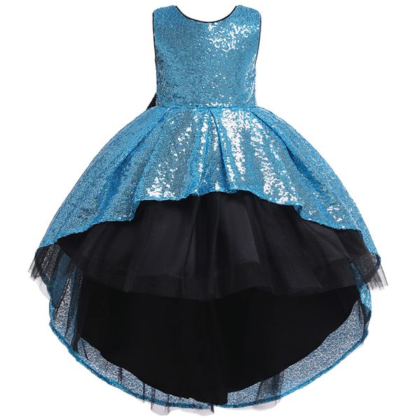 

2019 lace hilo sleeveless flower girls dresses children kids formal party clothes girls dresses with big bow, White;blue