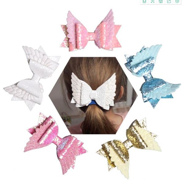 

4.1" glitter angel wings hair clips, fairy wings bow hair clips, girls accessories 5 colors 24pcs/lot, Slivery;white