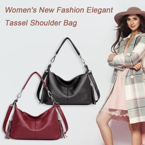 

tassels elegant women bag pu leather simple shopping handbags shoulder ladies messenger bags for vacation and travel