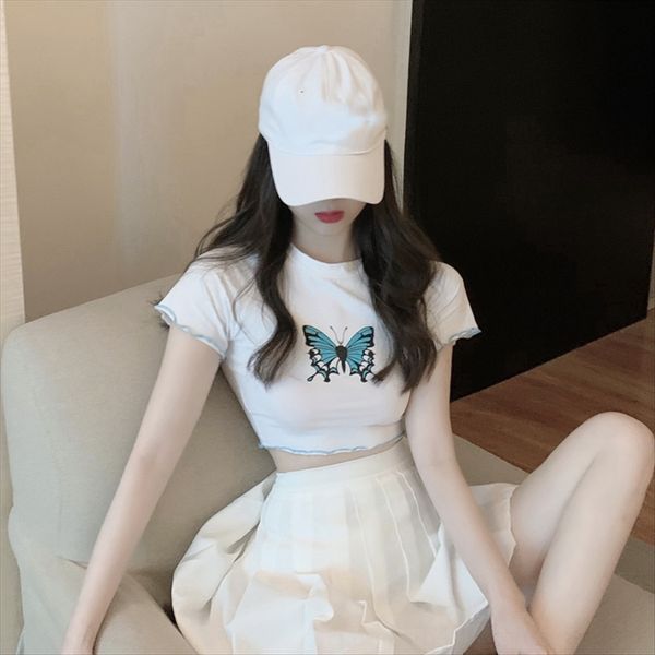 

navel women's 2020 sleeve t-shirt slim slim navel short t-shirt women's 2020 short sleeve top, White