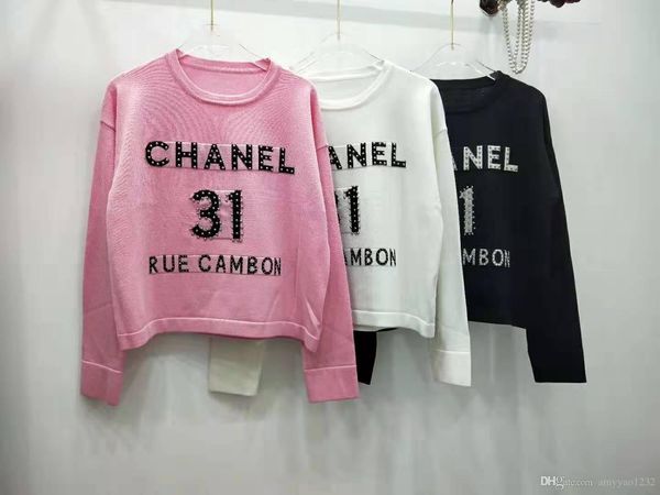 

14 2020 весна бренд тот же стиль свитер обычный пуловер круглый вырез роскошный свитер черный розовый белый панелями женская одежда цянь, White;black