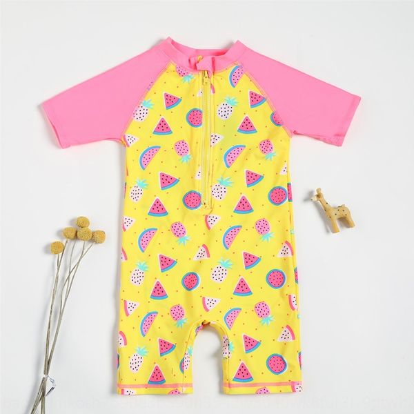 

stock swimwear swim short-sleeved one-piece swimsuit for boys and girls sunscreen surfing suit cute cartoon watermelon baby, White;black