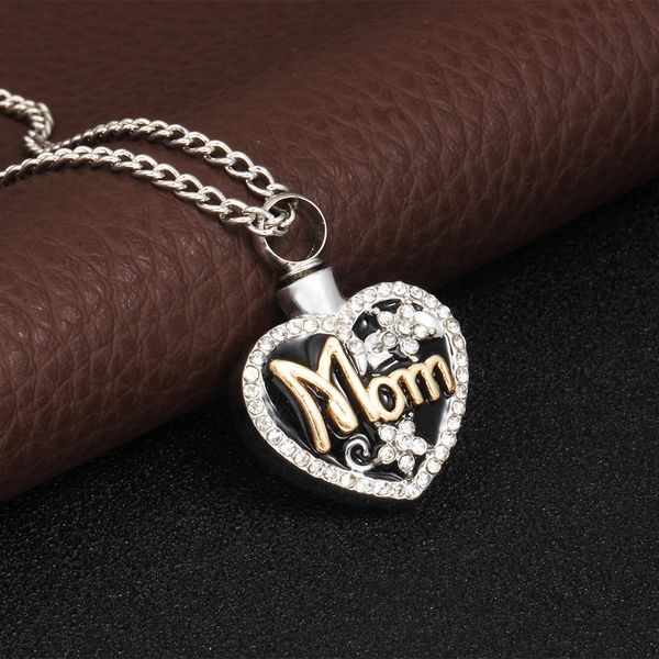 

love heart casket necklace can be opened with diamond flower love pendant mother letter necklace, Silver