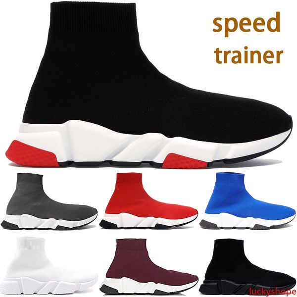 

paris speed trainer stretch knit mid casual sock shoes mens womens triple black white grey royal fashion luxury designer men sneakers
