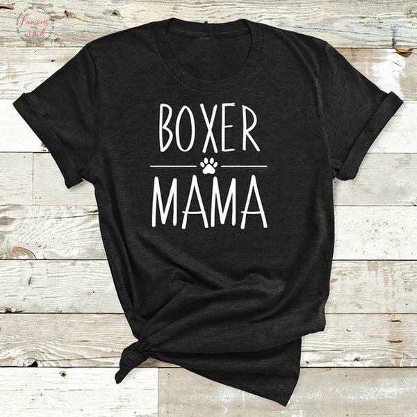 

boxer mama tshirt boxer dog mom life letters t shirt women o neck casual cotton funny animal lover t shirt, White