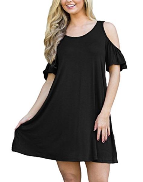 

amborido women naughty cute cold shoulder short dress, Black;gray