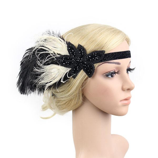 20er años cabeza joyas charlston cinta del pelo plumas negro banda negro