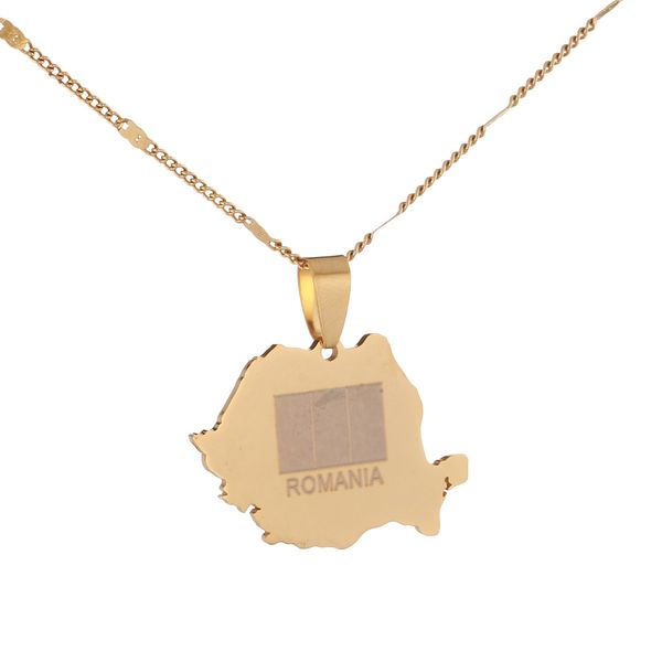 

stainless steel romania map flag pendant necklace gold color women men fashion romanian map chain jewelry, Silver