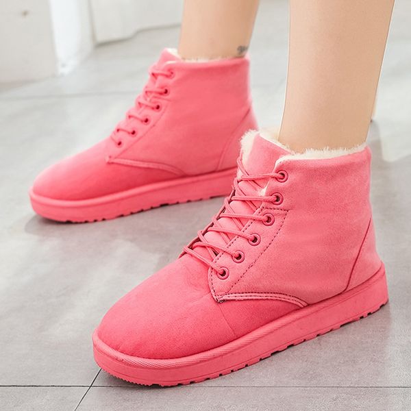 

fashion winter boots women shoes suede square heels lace-up keep warm short boot round toe shoes increase ankle plus size, Black