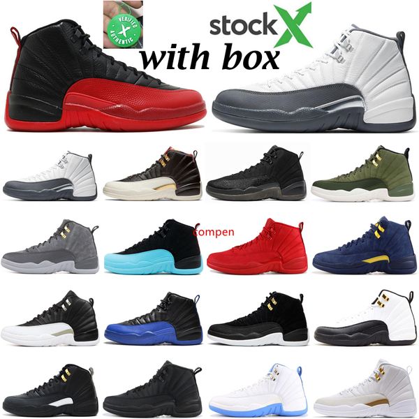 

2020 men basketball shoes jumpman stock x 12 12s game royal flu game playoff triple black white gym red mens athletic sports sneakers