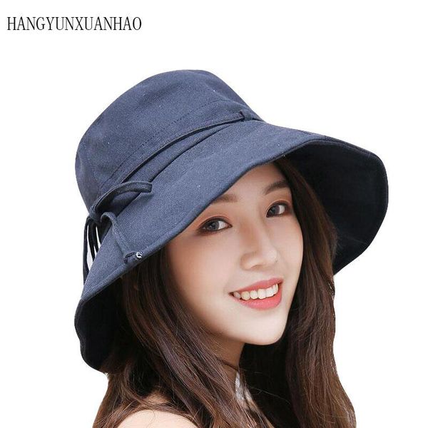 

2019 new women summer hat linen cotton bucket hats panama gorro female caps beach hat, Blue;gray