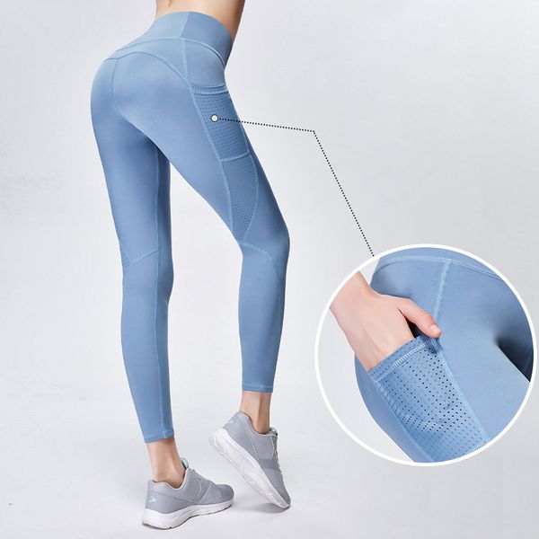 

solid pocket sport yoga pants women fitness sport leggings high waist yoga leggings jogging workout running pants clothing, White;red
