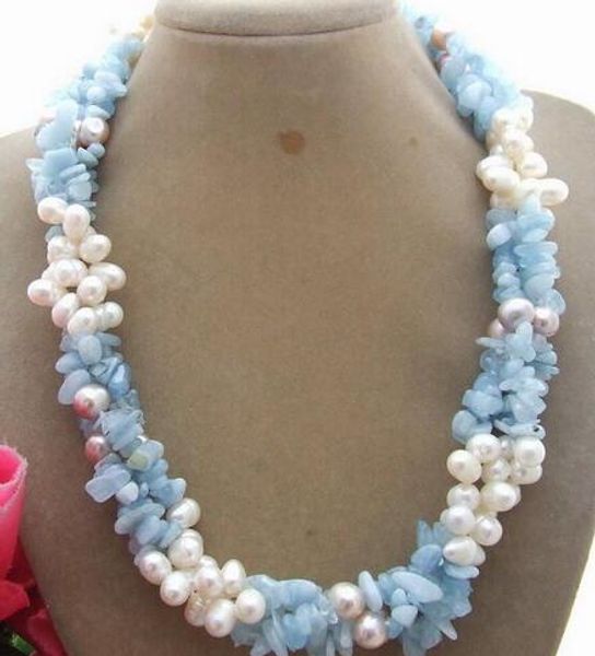 

beautiful 3row 18" 8mm pearl natural blue necklace, Silver