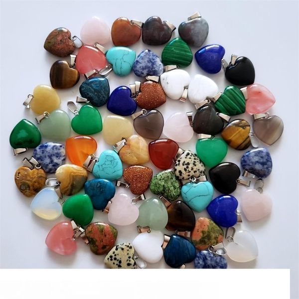 

оптовая продажа 50 шт. лот хорошее качество ассорти сердце натуральный камень подвески подвески для изготовления ювелирных изделий 20 мм мод, Silver