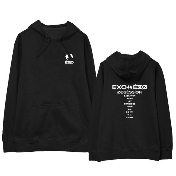 

kpop exo obsession hoodies women harajuku casual tracksuit loose hoodie sweatshirt number printed korean sweatshirts, Black