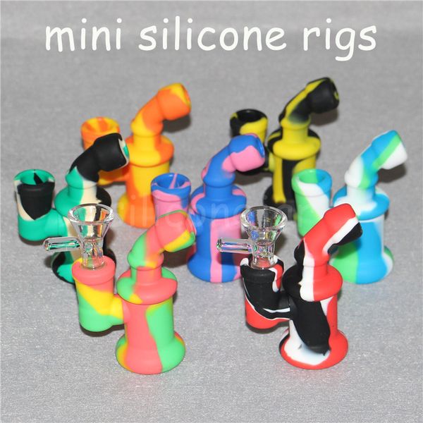 Hookahs Silicone Bongo Mini Silicone Dab Tubulações de Água 3.85inch Bubbler Camo Rigs Destacável Persançável Percolador Hookah com tigela de vidro