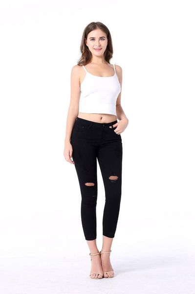 

spring 2018 high waisted jeans woman 2018 torn skinny trousers women jeans elastic jean slim femme, Blue