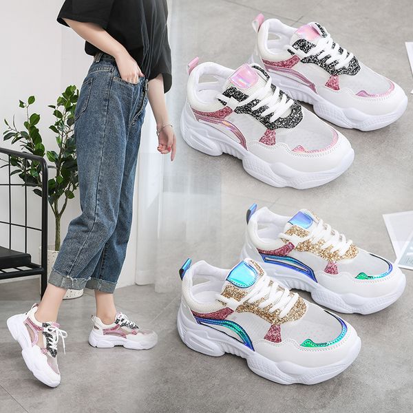 

brand spring trend women running shoes summer walking sneakers brand ladies platform shoes laser shining running footwear