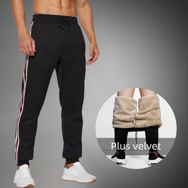 

plus velvet men sweatpants casual pants winter new men's drawstring solid color winter joggers men comfortable sporting pants, Black
