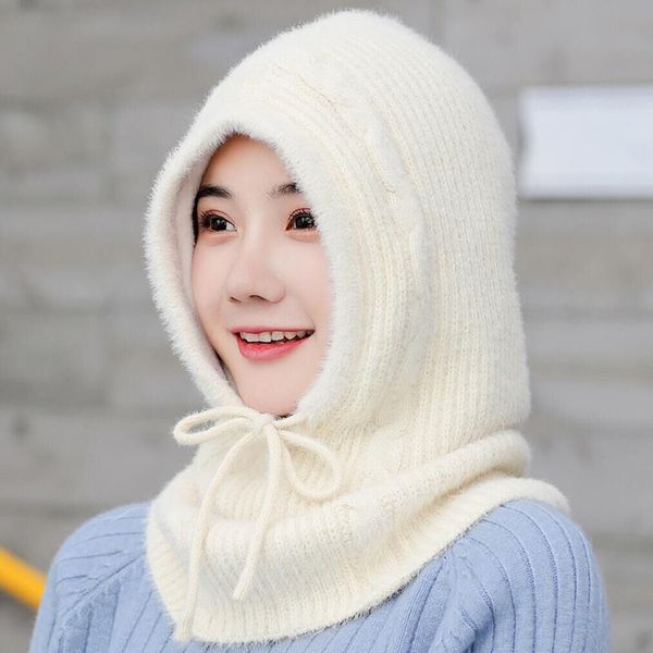 

men women cashmere hat knitted scarf hooded collar winter all-match drawstring elastic teenager thick soft neck warmer mx191130, Blue;gray