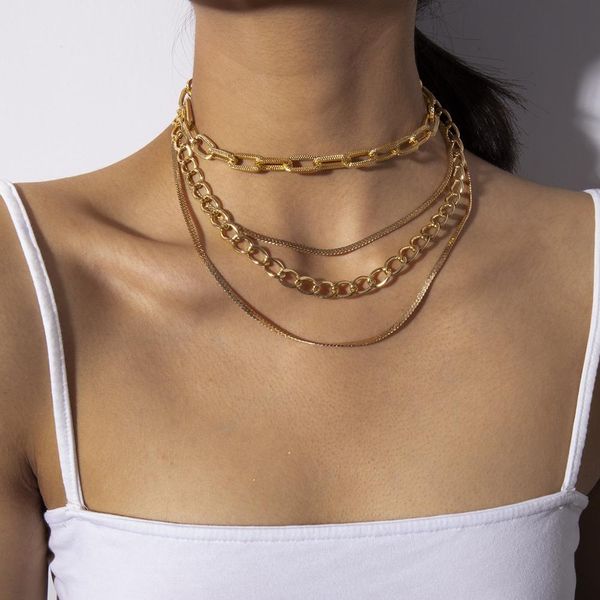 

diezi exaggeration vintage punk gold silver color chain necklace men fashion multilayer statement metal choker necklaces women