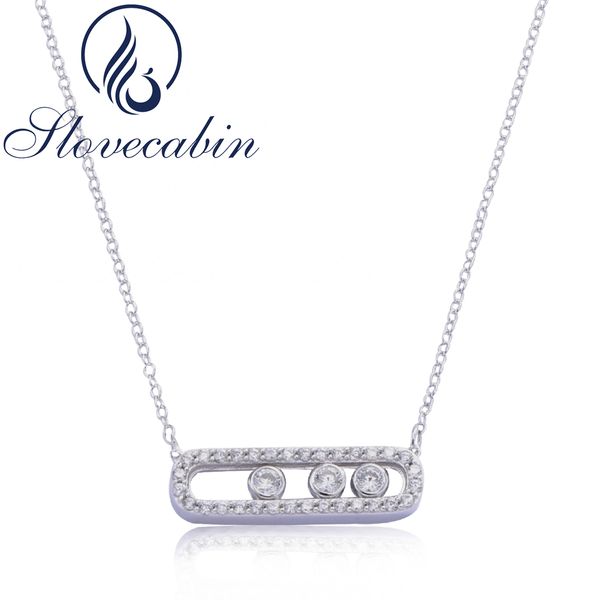 

Slovecabin 2017 France Real 925 Sterling Silver Fashion Necklace With Three Moved Stone Clear CZ For Women Jewelry Accessories