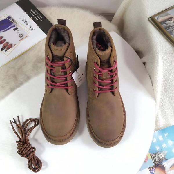 

winter warm men boots split genuine leather fur plus men snow boots handmade waterproof working ankle shoes, Black
