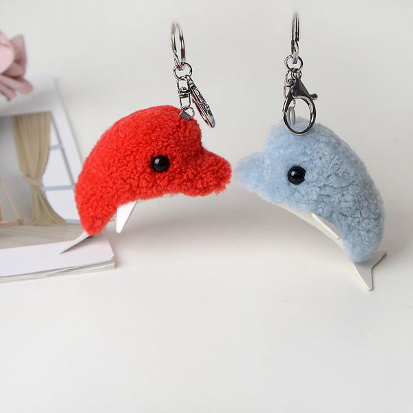 

cute blue dolphin key chain cartoon leather stuffed soft plush doll animal keyring keys bags accessories women gift keychain toy, Silver