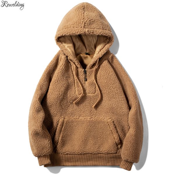 

men's hoodies & sweatshirts autumn winter lamb wool solid color men fashion thicken long sleeve man pullover sweatshirt skate hip hop s, Black