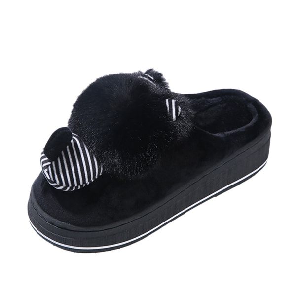 

non-slip thick-bottom indoor cotton slippers suede flat bottom plush cotton slippers home interior floor #zc, Black