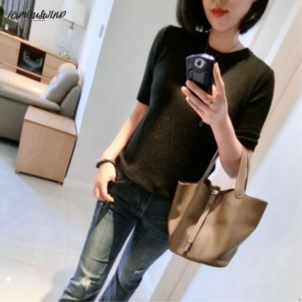 

fashion-autumn spring solid women big cashmere wool sweater short sleeve o-neck pullovers jumper computer knitted oversize sweaters, White;black