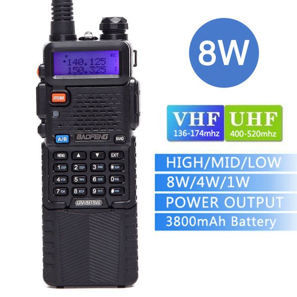 

baofeng uv-5r8w walkie talkie 3800mah battery tri-power 8w/4w/1w two way radio 10 km dual band vhf&uhf cb radio