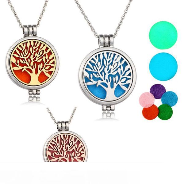 

locket necklace aromatherapy necklace with felt pads stainless steel jewelry pattern tree of life pendant oils essential diffuser necklaces, Silver