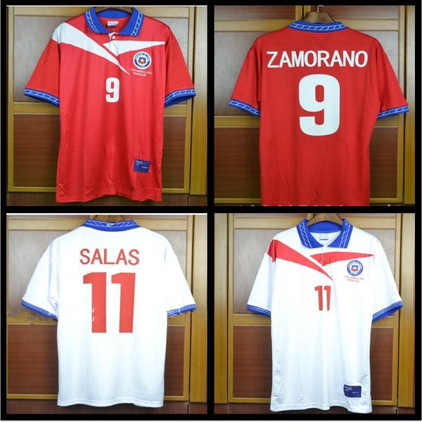 

#9 zamorano #11 salas chile soccer jersey retro 1996 1997 1998 home red football shirt vintage classic antique collection 96 97 98 uniform, Black;yellow