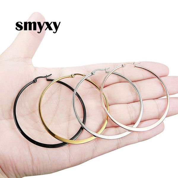 

1 pair women hypoallergenic stainless steel rounded smooth big large hoop earrings jewelry size 30-60mm, Silver