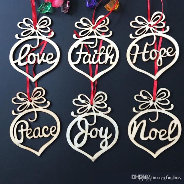 Christmas Letter Wood Heart Bubble Pattern Ornament Christmas Tree