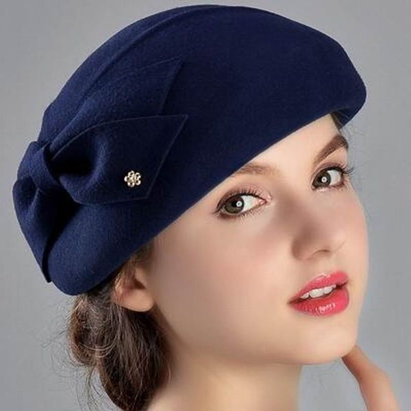 

100% wool women fashion fedoras lady elegant british style double flower beret hats painter cap for spring fall winter season m1, Blue;gray