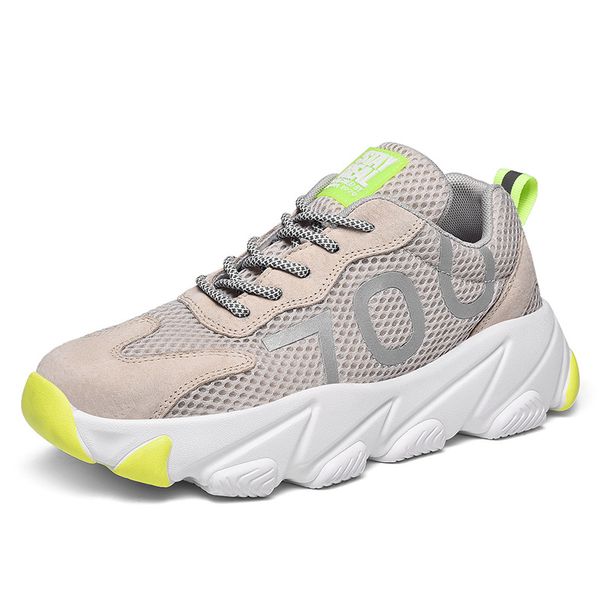 

2019 new luminous sneakers women men leather + mesh summer chunky sneakers platform shoes ladies reflective jogging shoes