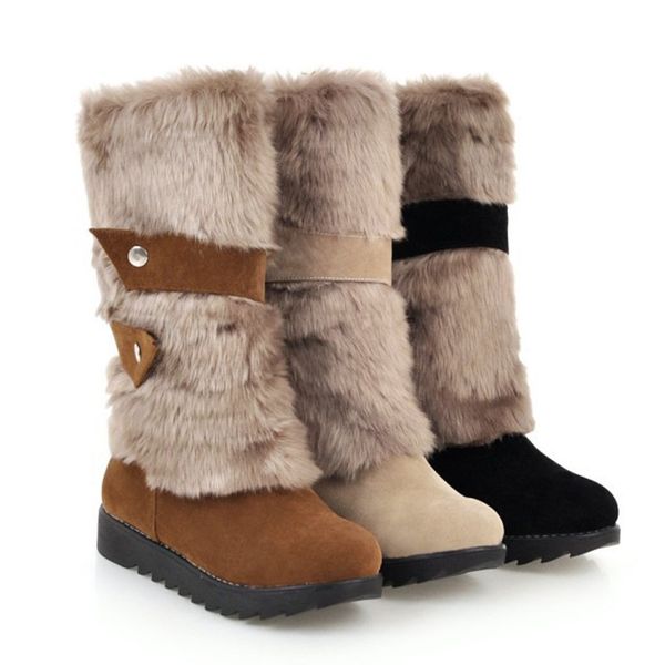 

women's snow boots winter knee high bootie footwear warm shoes, Black