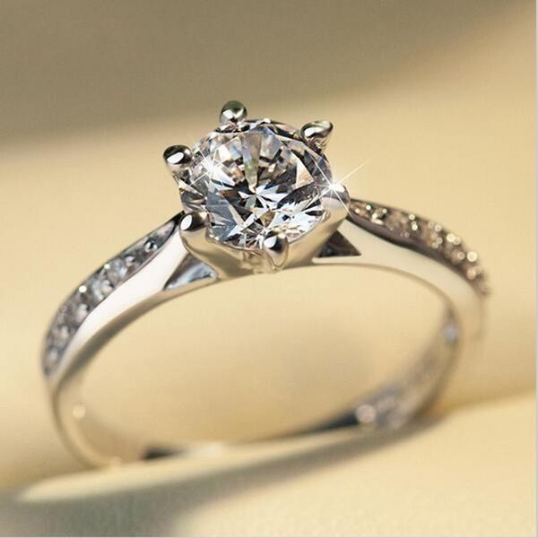 Jóias originais 925 anel de prata incrustado 4 mm 1 quilate de zircão pedra SONA anel de casamento de noivado de diamante para noiva feminino tamanho 4-9