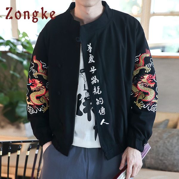 

zongke chinese dragon embroidery men jacket coat man hip hop streetwear men jacket coat winter bomber mens clothing 2018, Black;brown